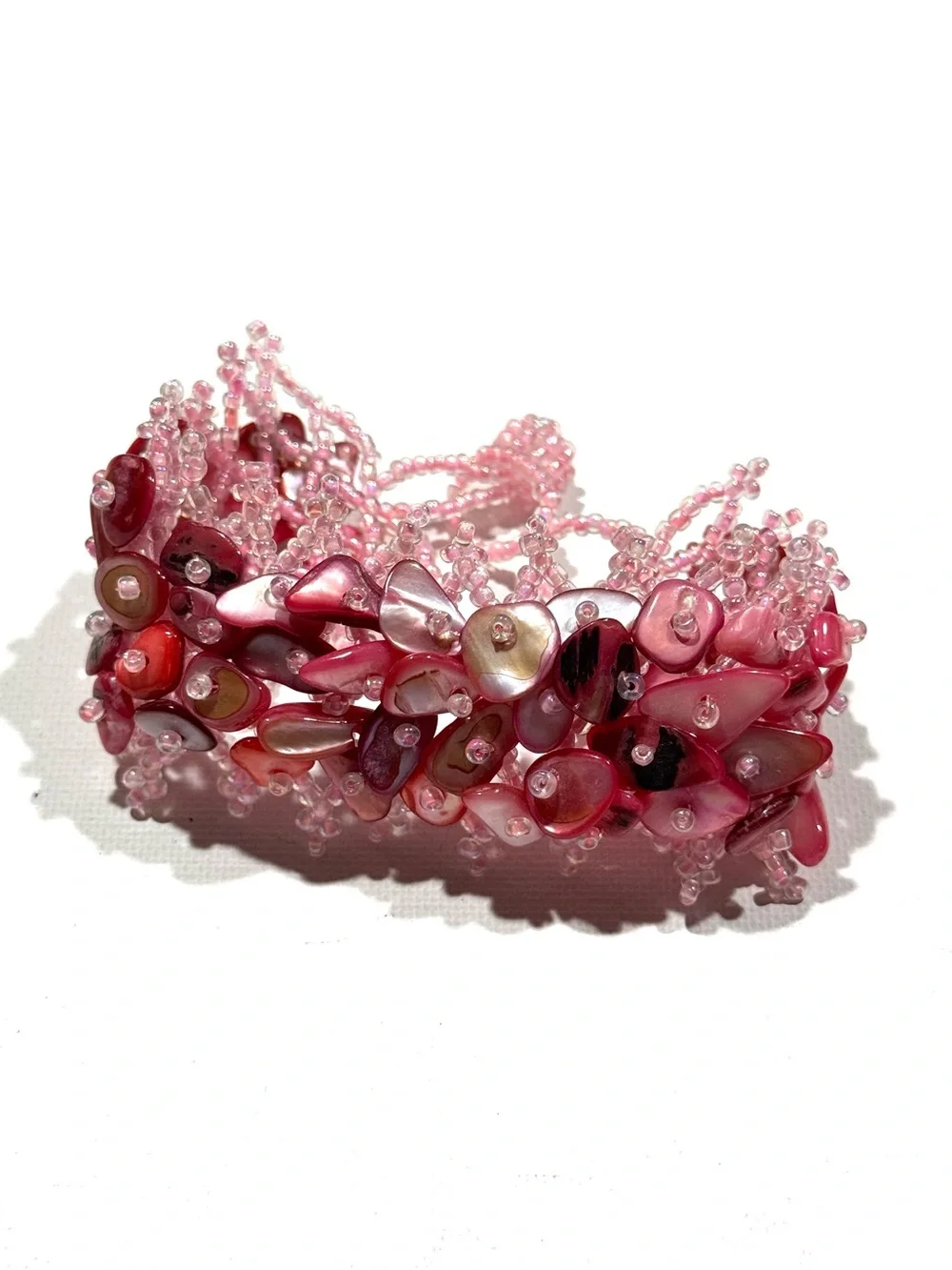 Pink Shell Seed Bead Statement Bracelet Boho Y2K